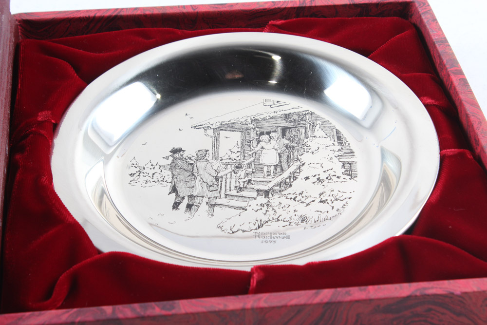 Sterling Silver Limited Edition Norman Rockwell Christmas Plate by Franklin Mint