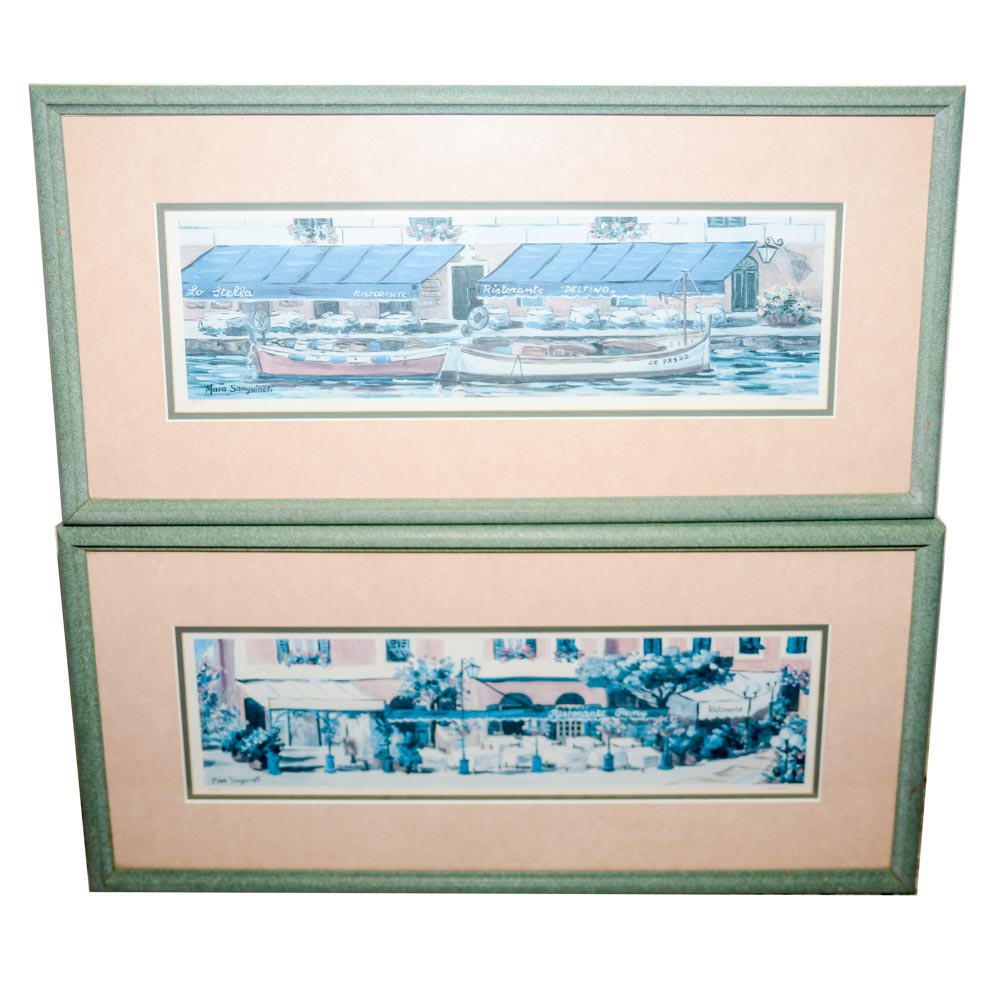 Pair of Framed Portofino Prints of Paintings by Mara Sanguineti