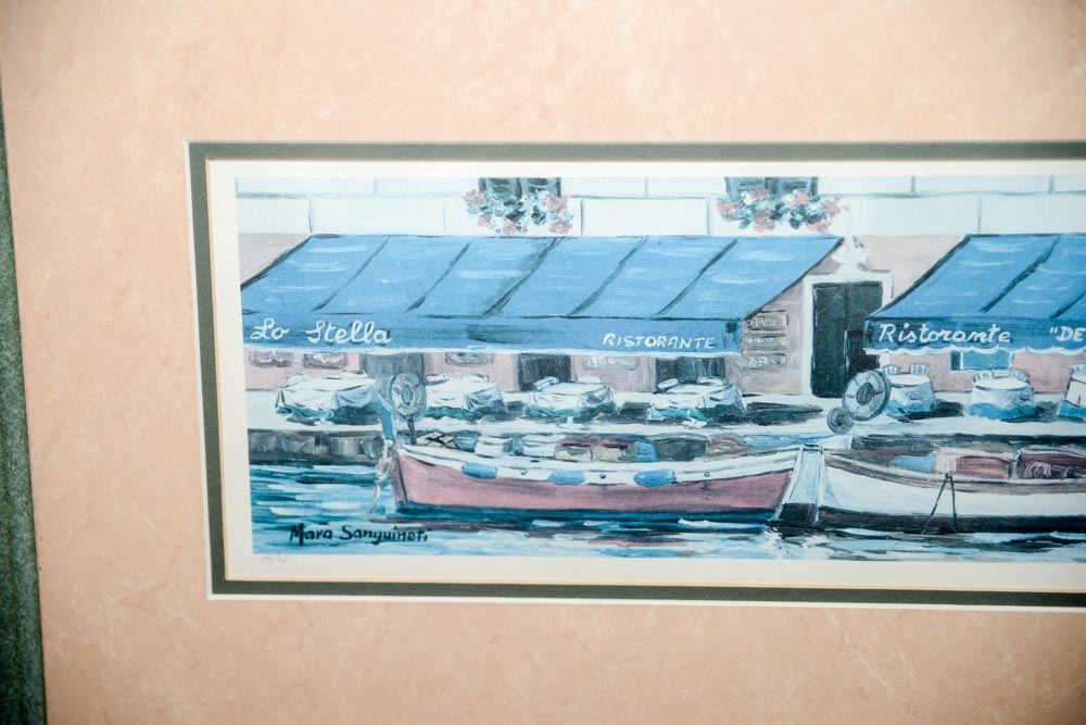 Pair of Framed Portofino Prints of Paintings by Mara Sanguineti