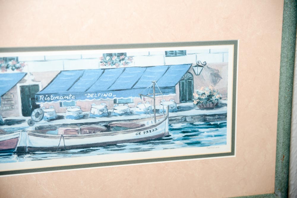 Pair of Framed Portofino Prints of Paintings by Mara Sanguineti