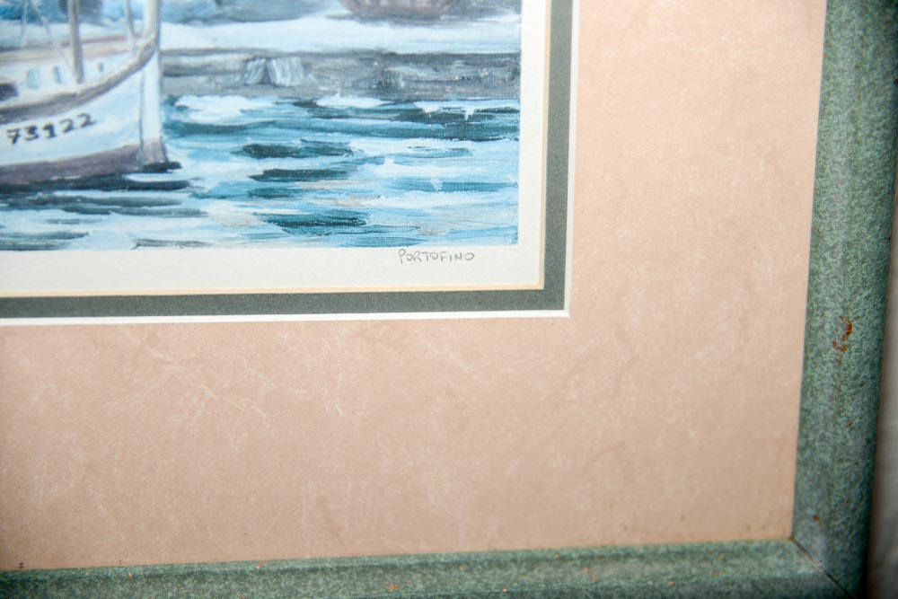 Pair of Framed Portofino Prints of Paintings by Mara Sanguineti