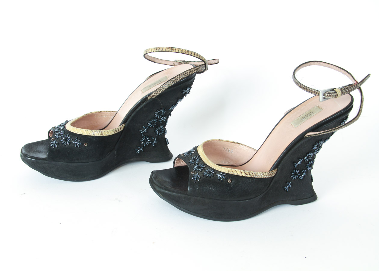 Prada Beaded Platform Wedges