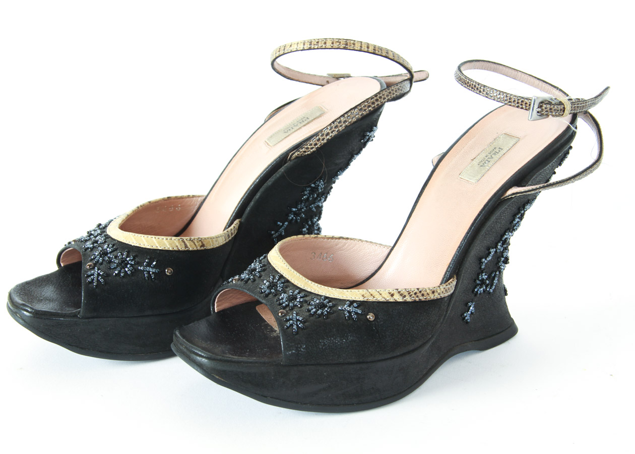 Prada Beaded Platform Wedges