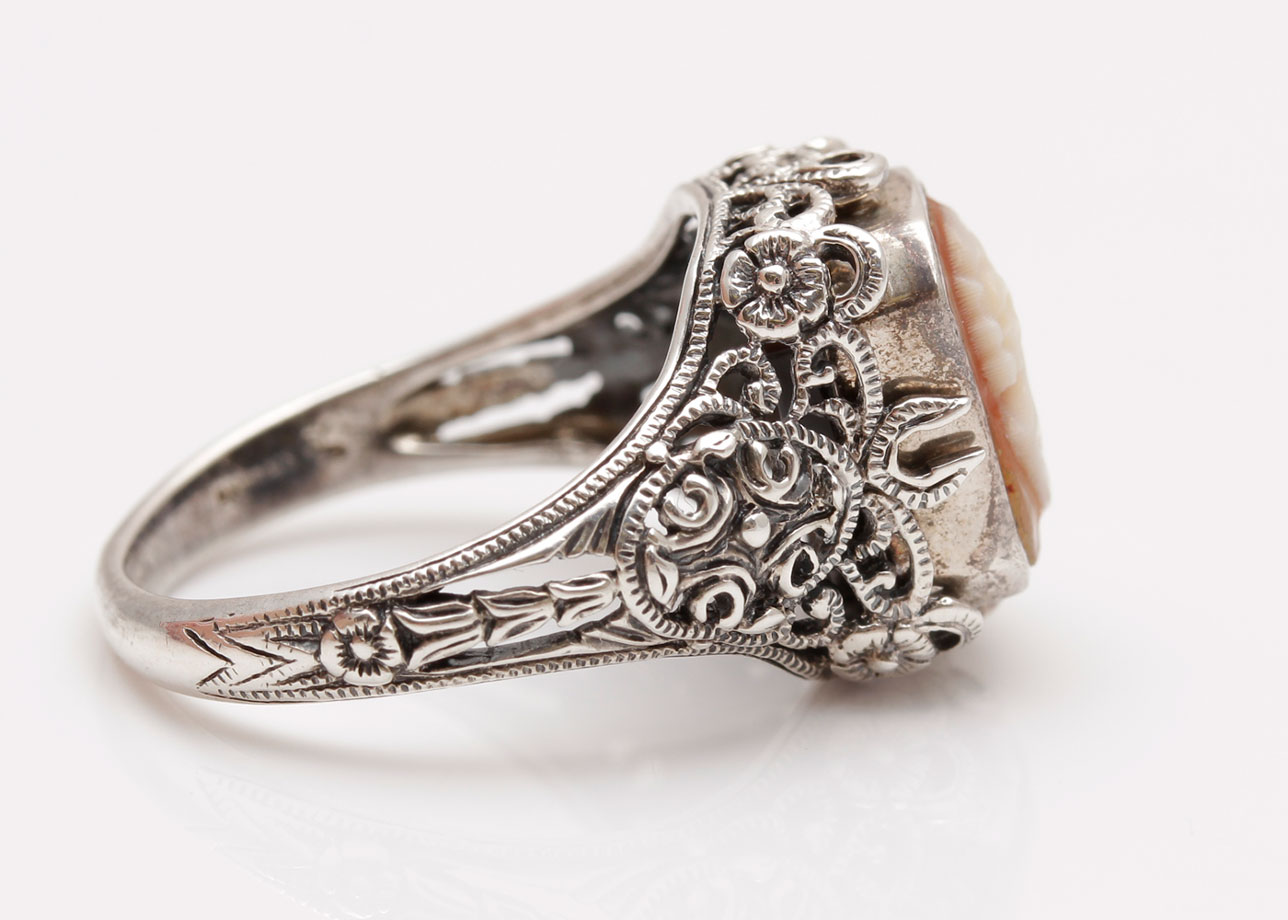 Vintage Sterling Silver Cameo and Black Onyx Flip Ring