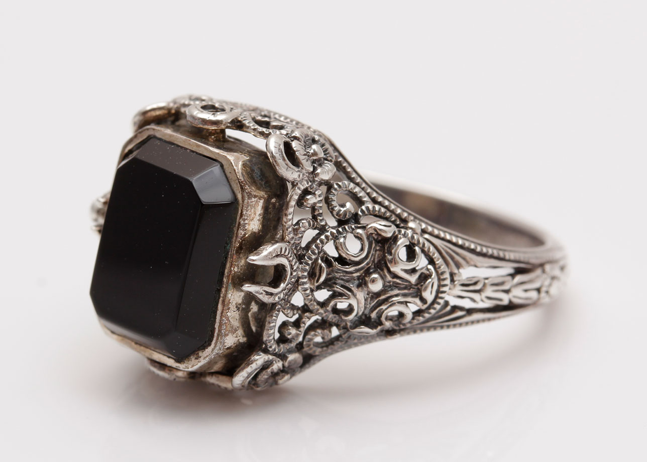 Vintage Sterling Silver Cameo and Black Onyx Flip Ring