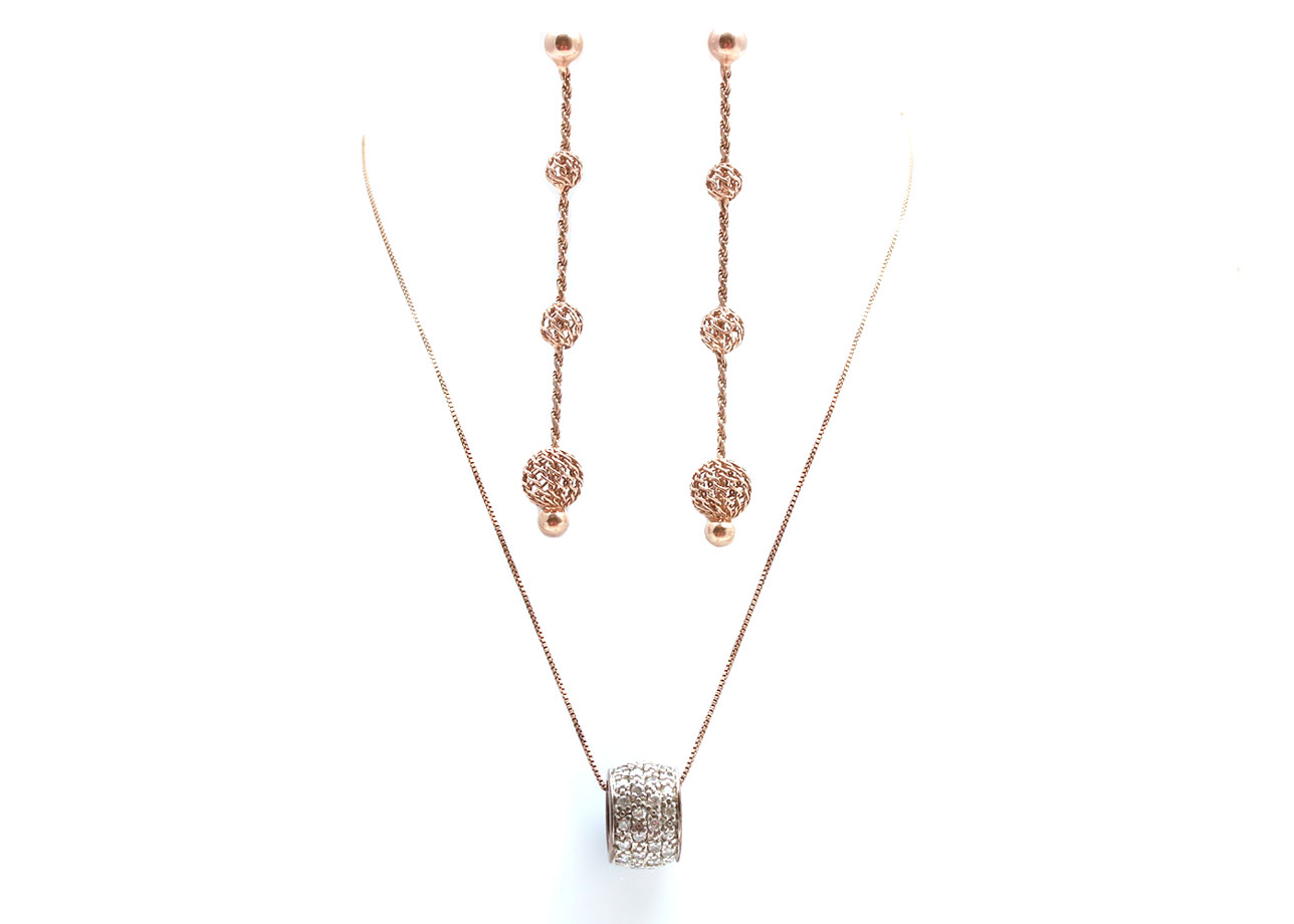 Gold Plated Sterling Silver Cubic Zirconia Drop Earrings and Pendant Necklace
