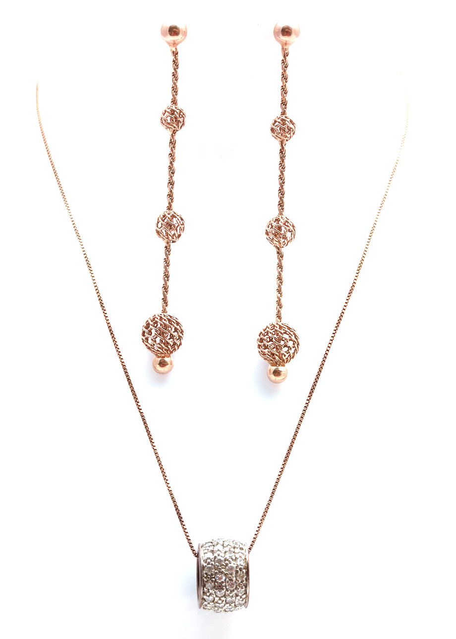 Gold Plated Sterling Silver Cubic Zirconia Drop Earrings and Pendant Necklace