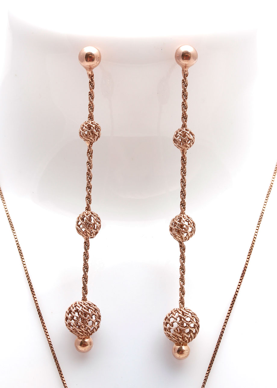 Gold Plated Sterling Silver Cubic Zirconia Drop Earrings and Pendant Necklace