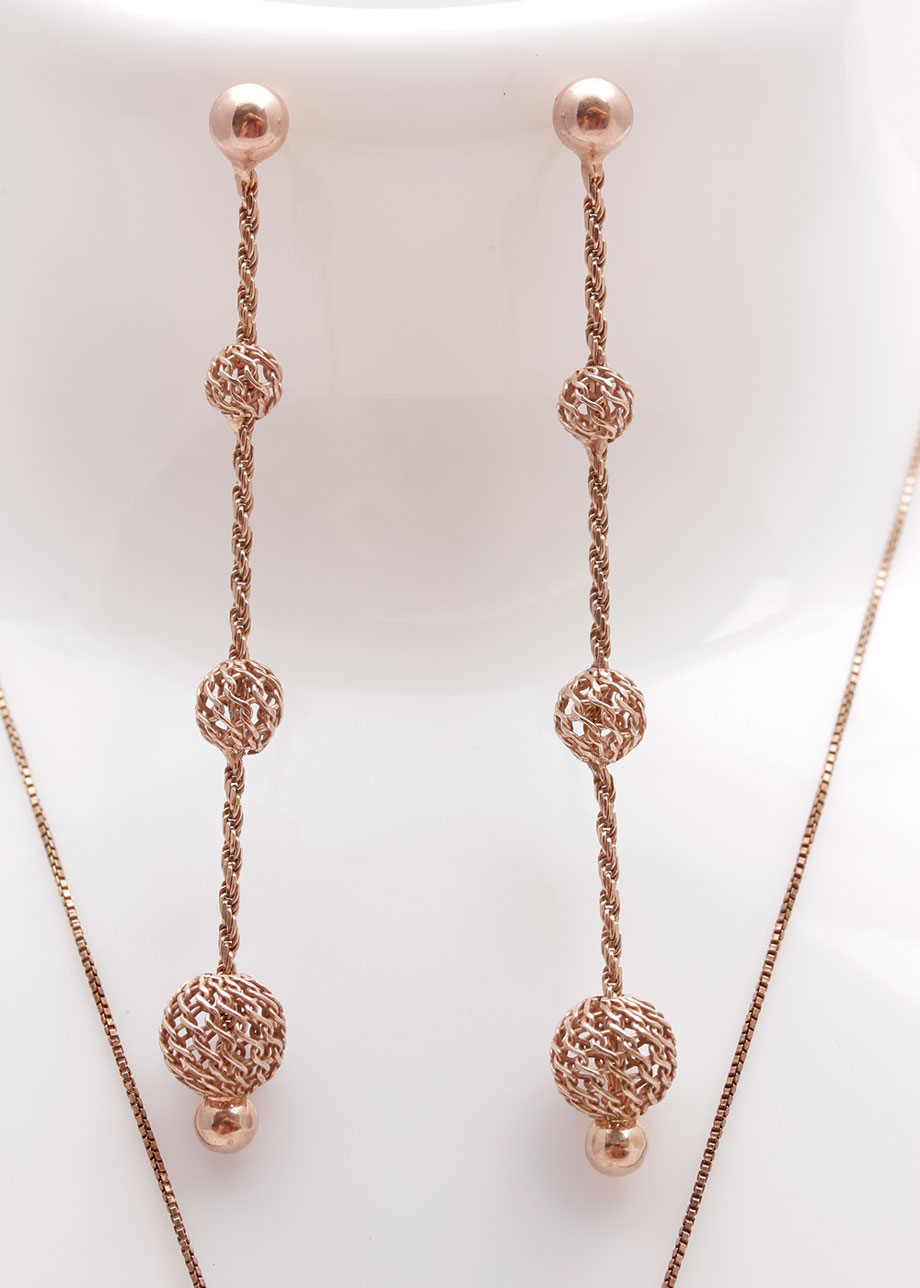 Gold Plated Sterling Silver Cubic Zirconia Drop Earrings and Pendant Necklace