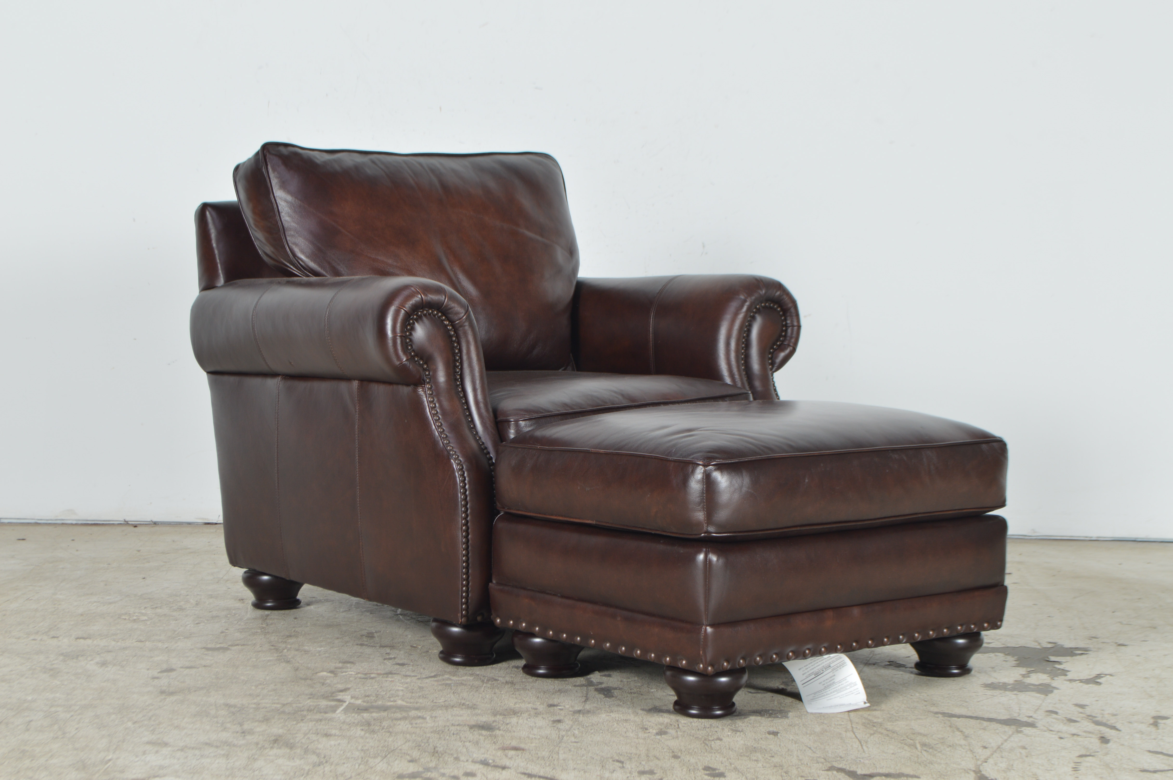 Havertys Furniture Brown Leather Armchair with Ottoman