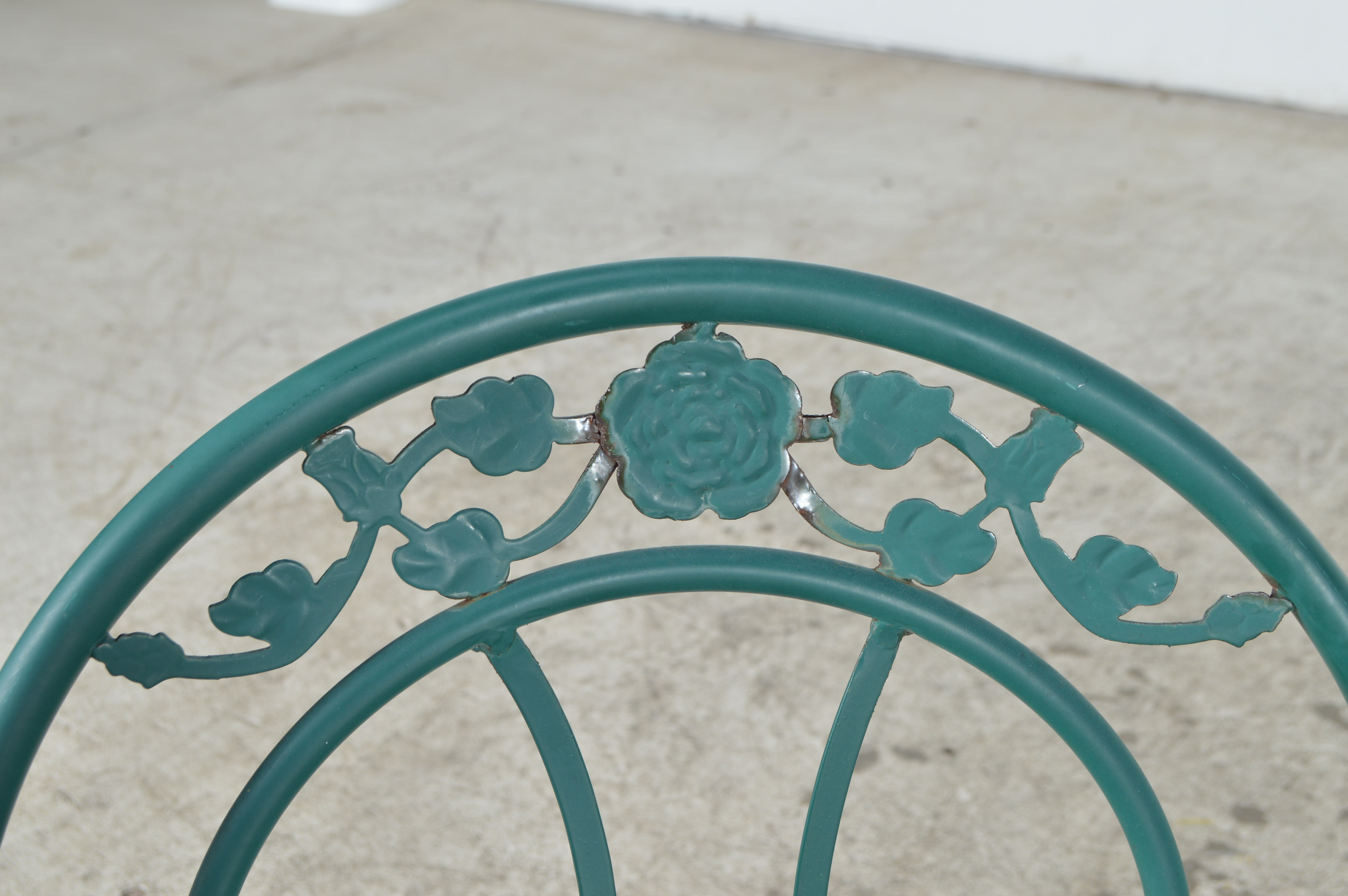 Green Metal and Glass Patio Table with Chairs