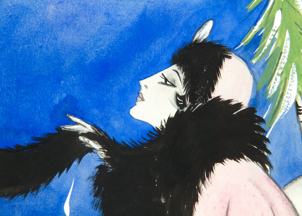 Gill Art Deco Style Watercolor, Pen and Pencil Drawing