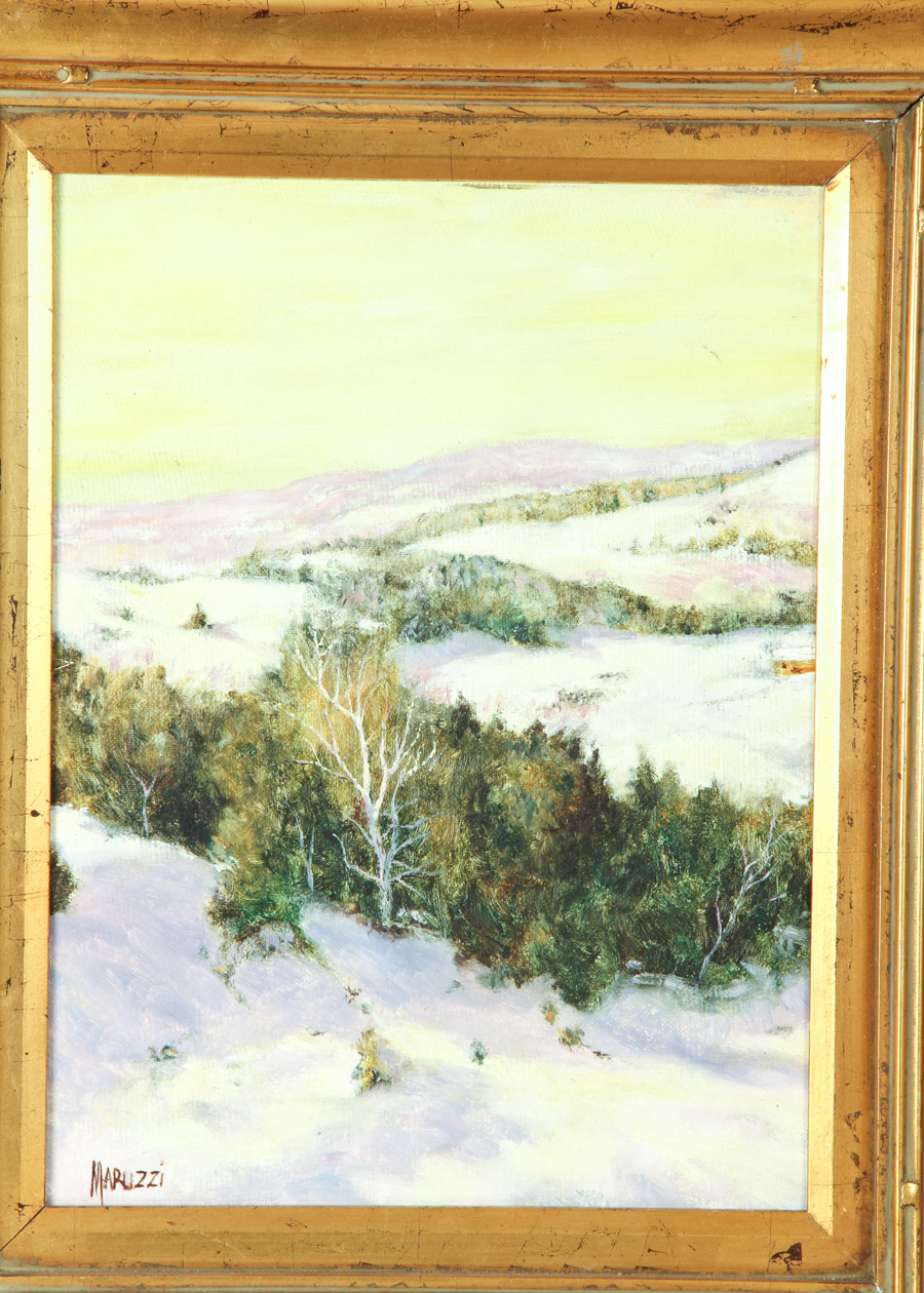 T. Maruzzi Oil Painting of Winter Landscape