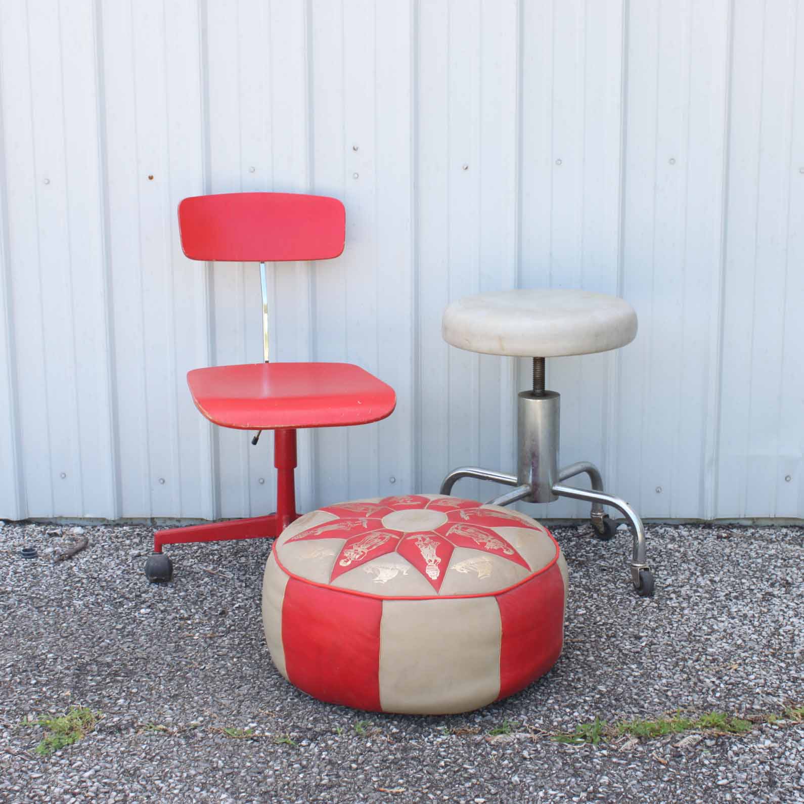 Pairing of Industrial Stools and a Pouf
