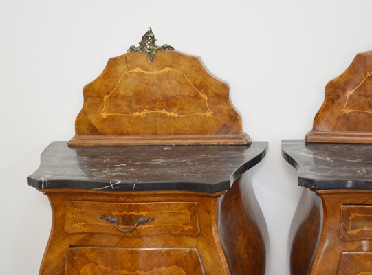 Pair of Antique Italian Louis XV Style Bombe End Tables
