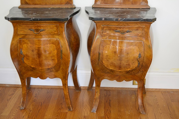 Pair of Antique Italian Louis XV Style Bombe End Tables