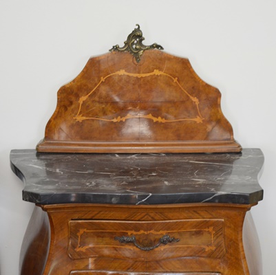 Pair of Antique Italian Louis XV Style Bombe End Tables