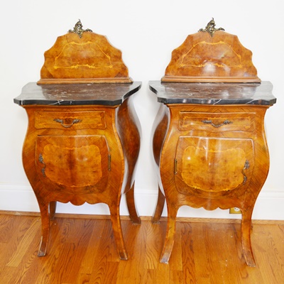 Pair of Antique Italian Louis XV Style Bombe End Tables