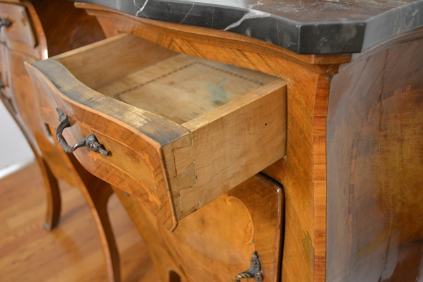 Pair of Antique Italian Louis XV Style Bombe End Tables