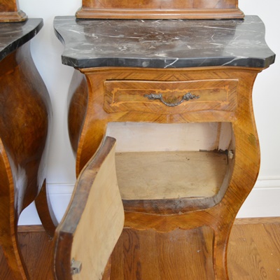 Pair of Antique Italian Louis XV Style Bombe End Tables