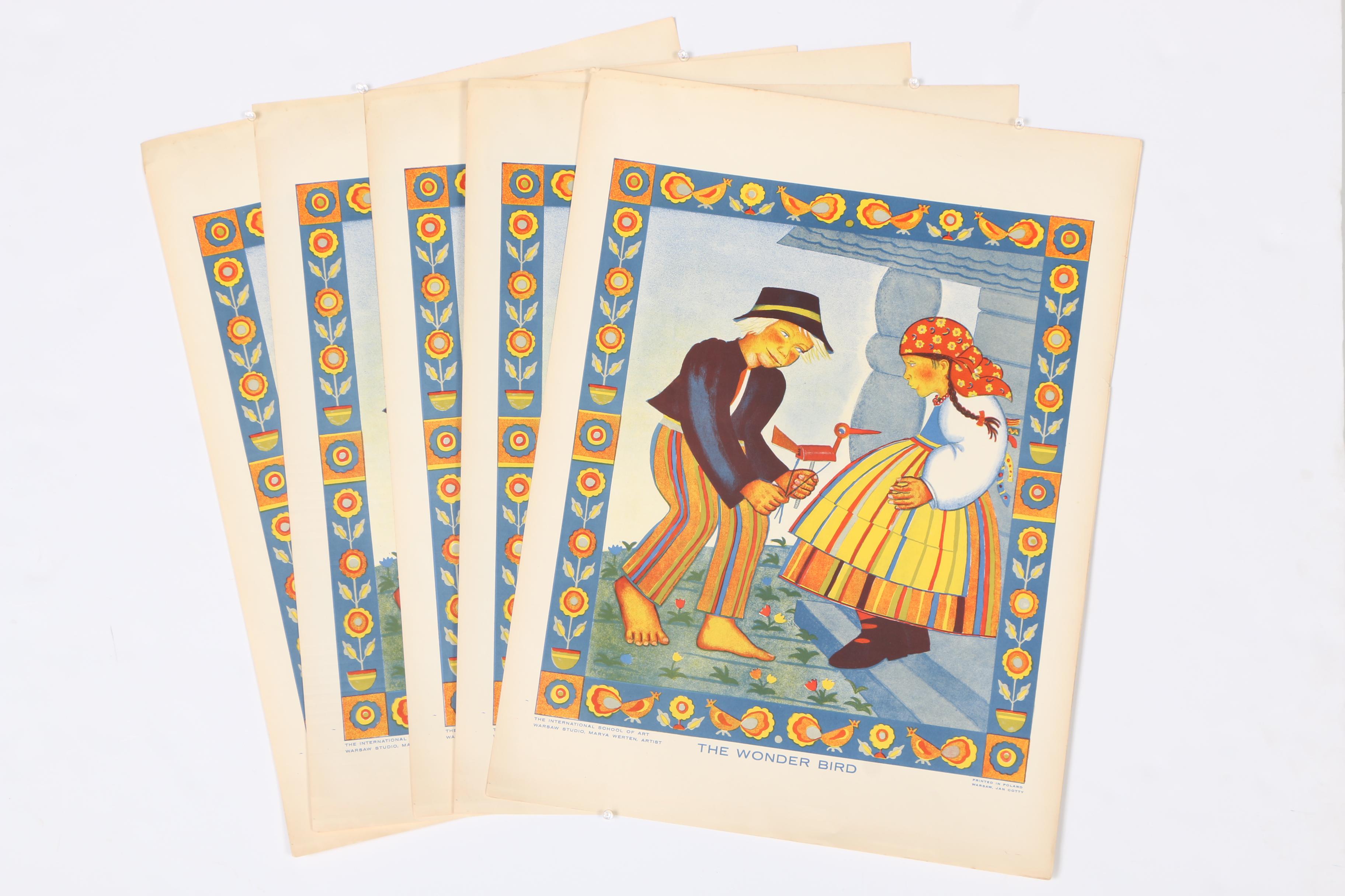 Early 20th Century Marja Werten Colorful Polish Lithographs