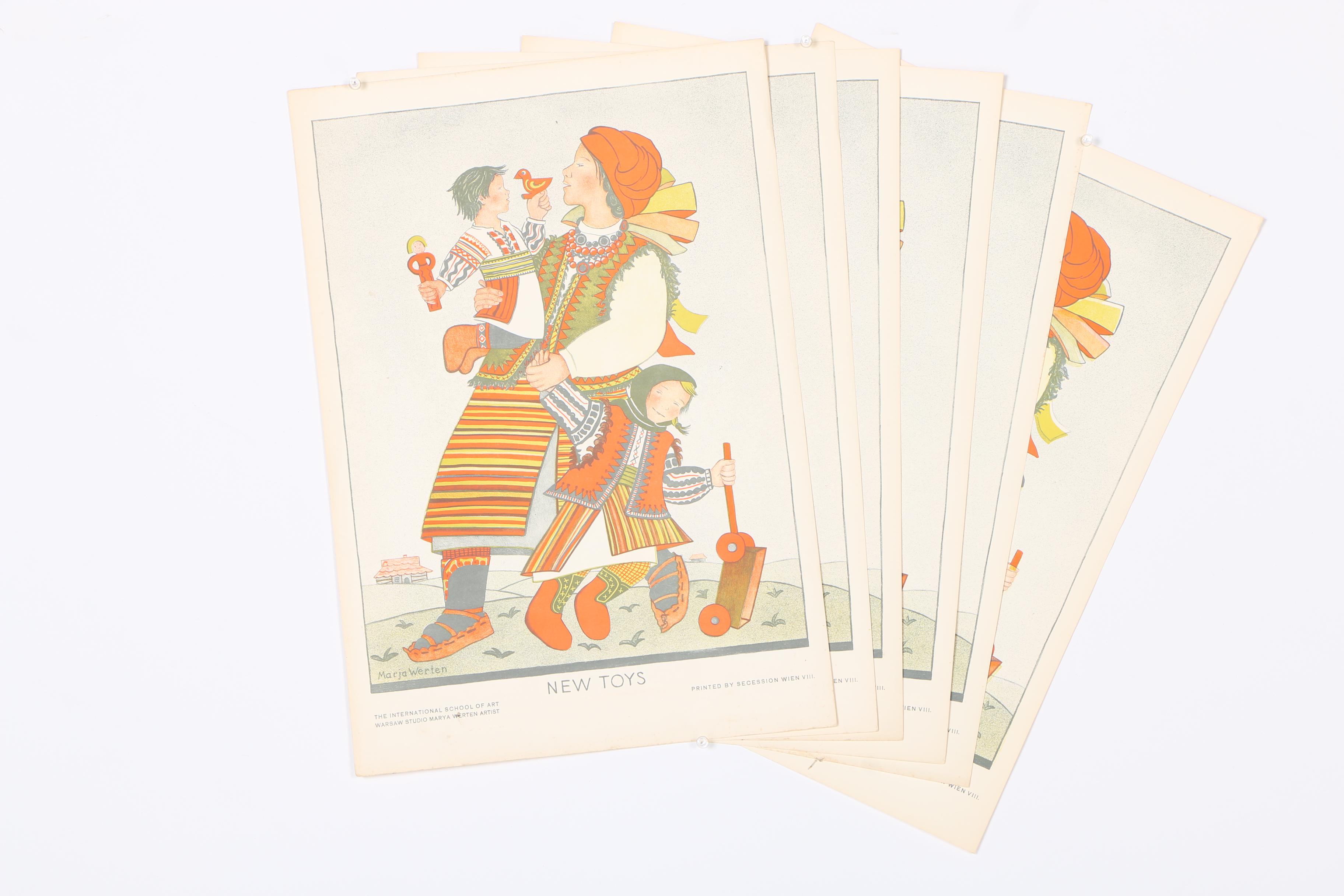 Early 20th Century Marja Werten Colorful Polish Lithographs