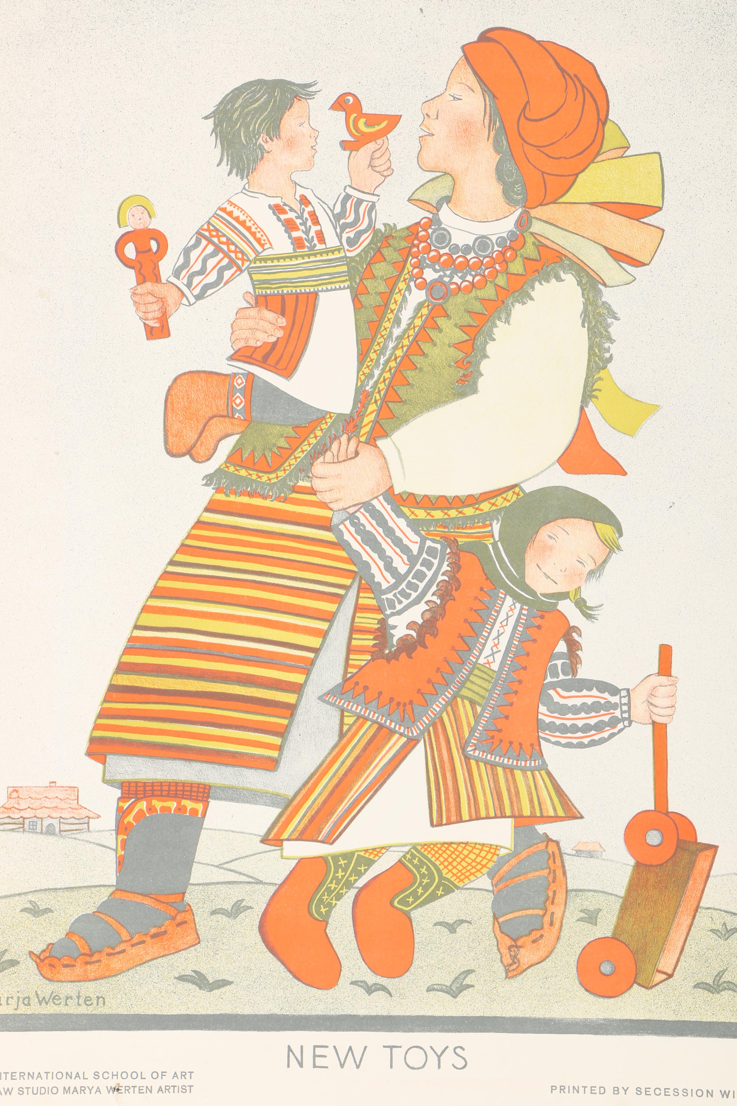 Early 20th Century Marja Werten Colorful Polish Lithographs