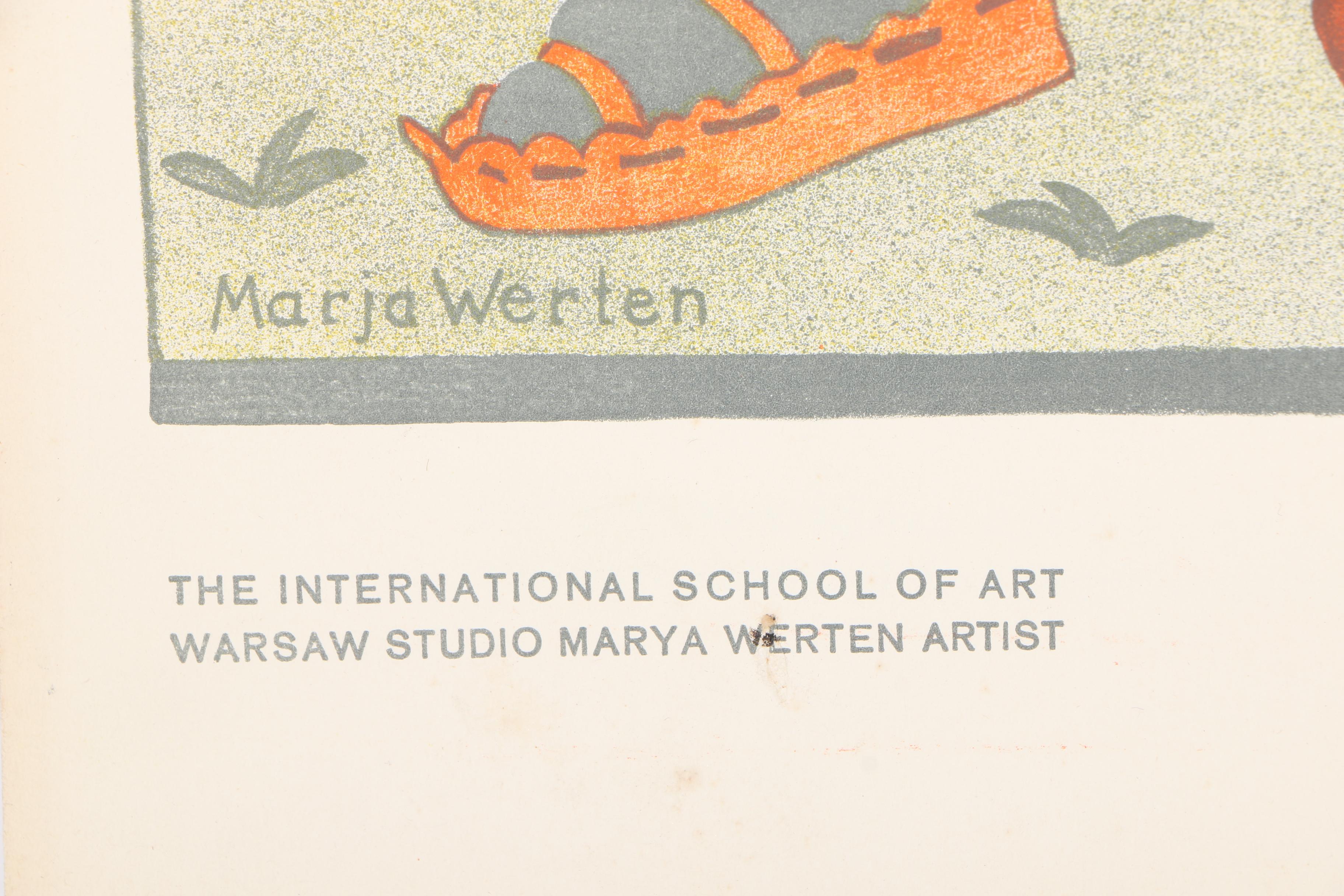 Early 20th Century Marja Werten Colorful Polish Lithographs