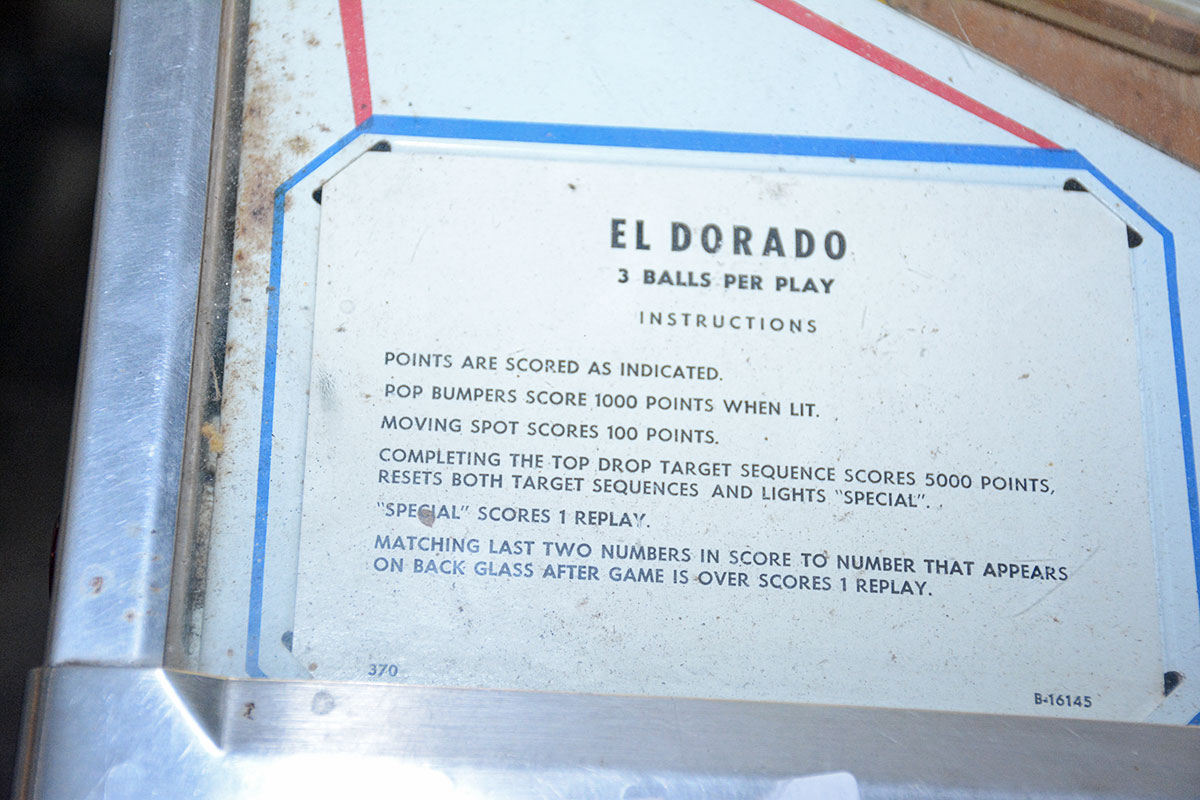 Vintage Gottlieb "El Dorado" Cowboy Theme Pinball Machine