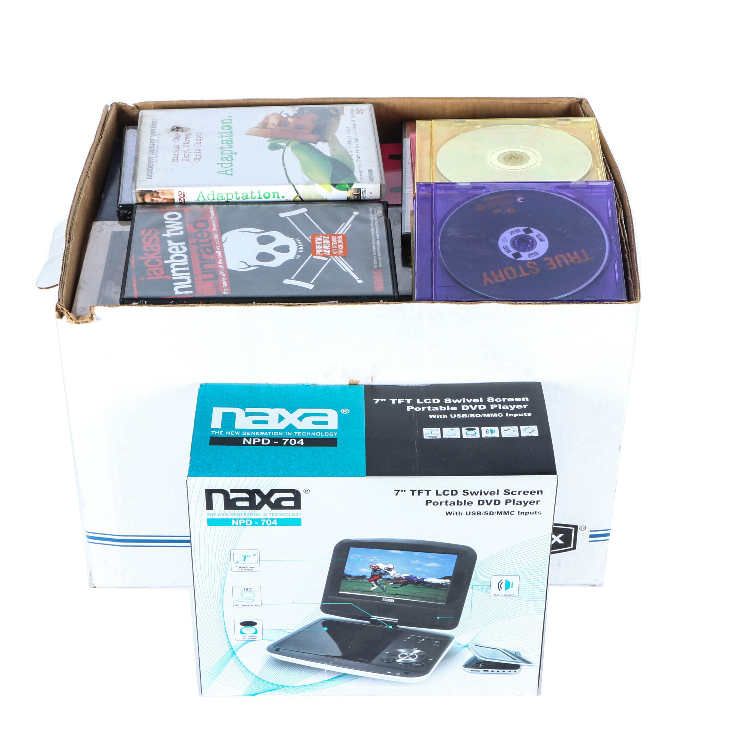 Naxa Portable DVD Player and DVD Collection