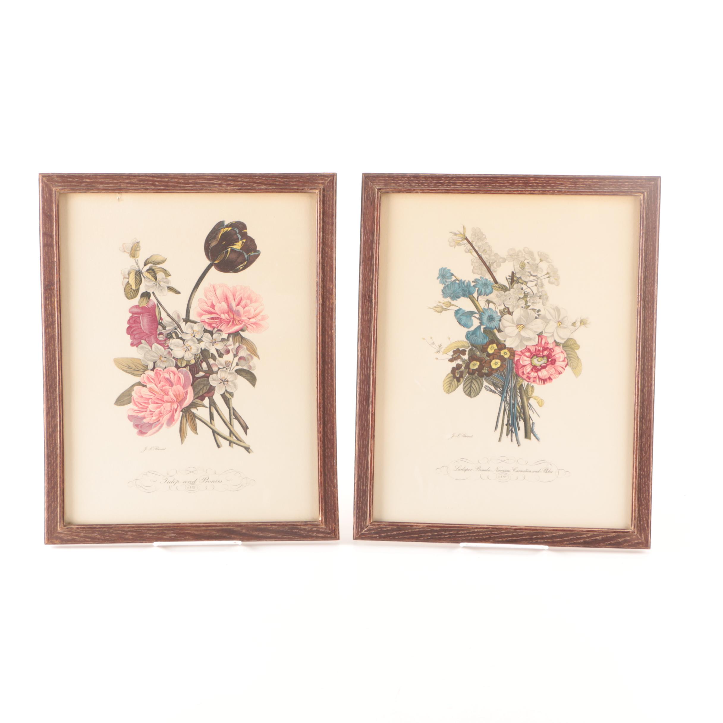 Hand Colored Halftone Prints After Jean Louis Prévost's Botanical Illustrations