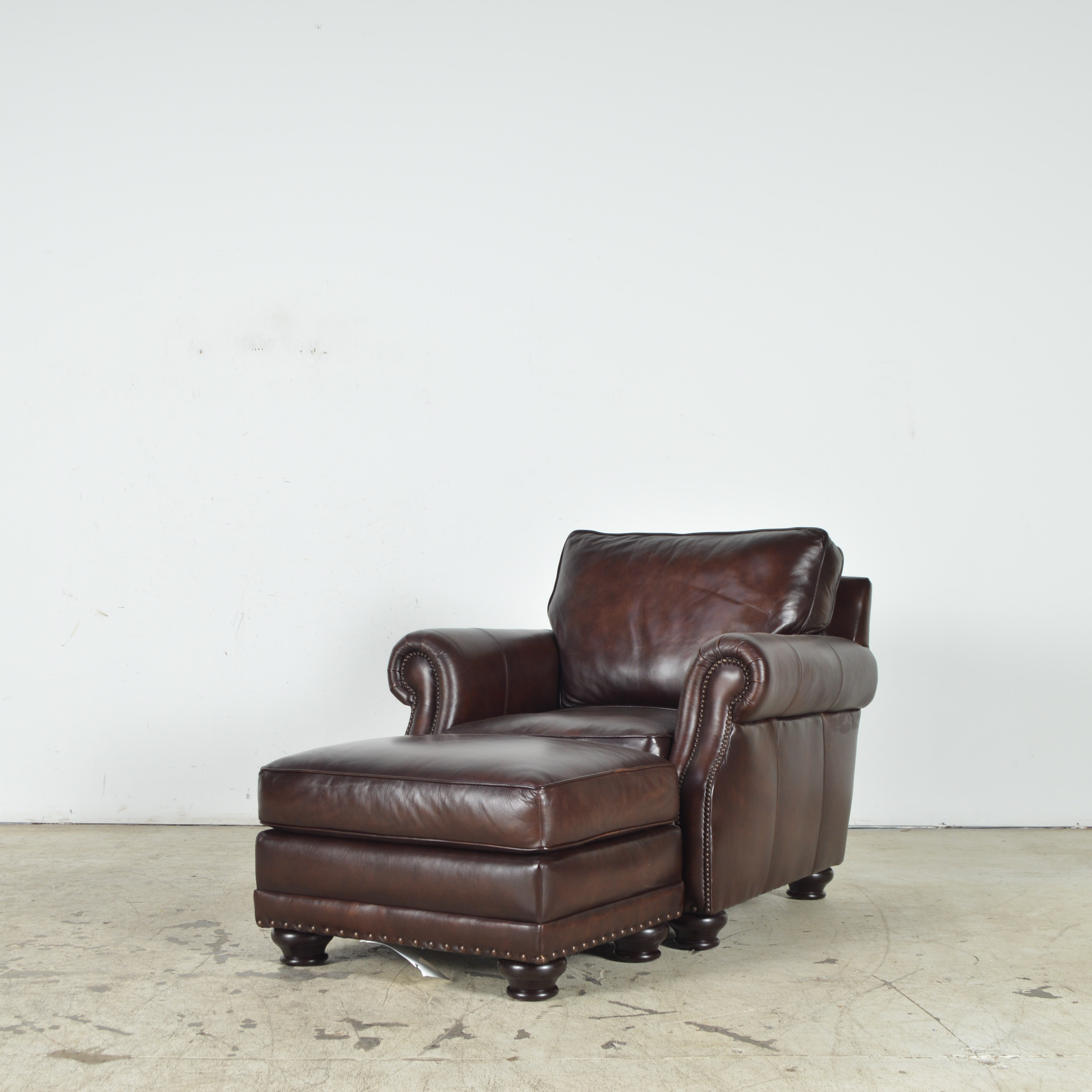 Havertys Furniture Brown Leather Armchair with Ottoman