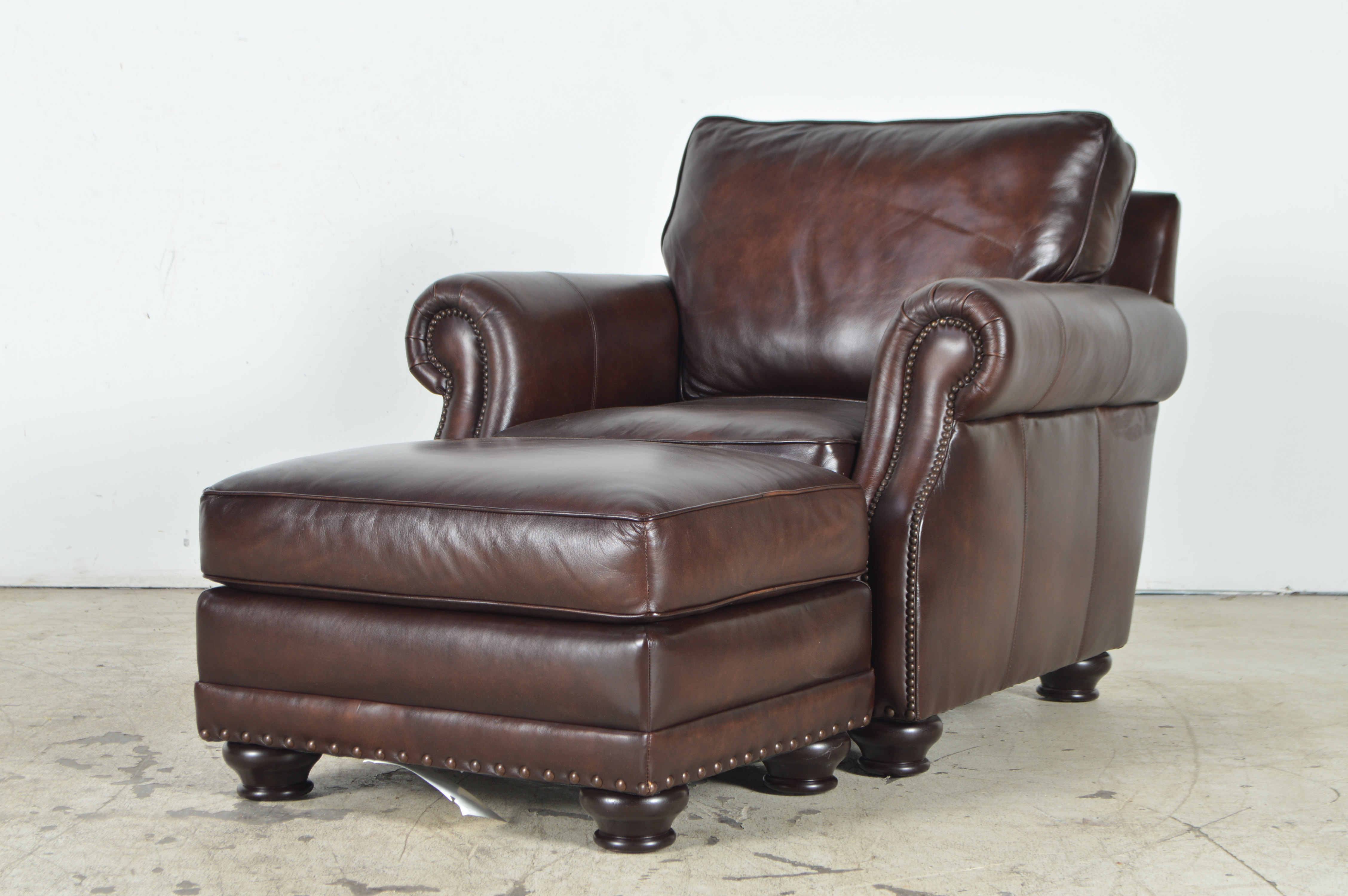 Havertys Furniture Brown Leather Armchair with Ottoman