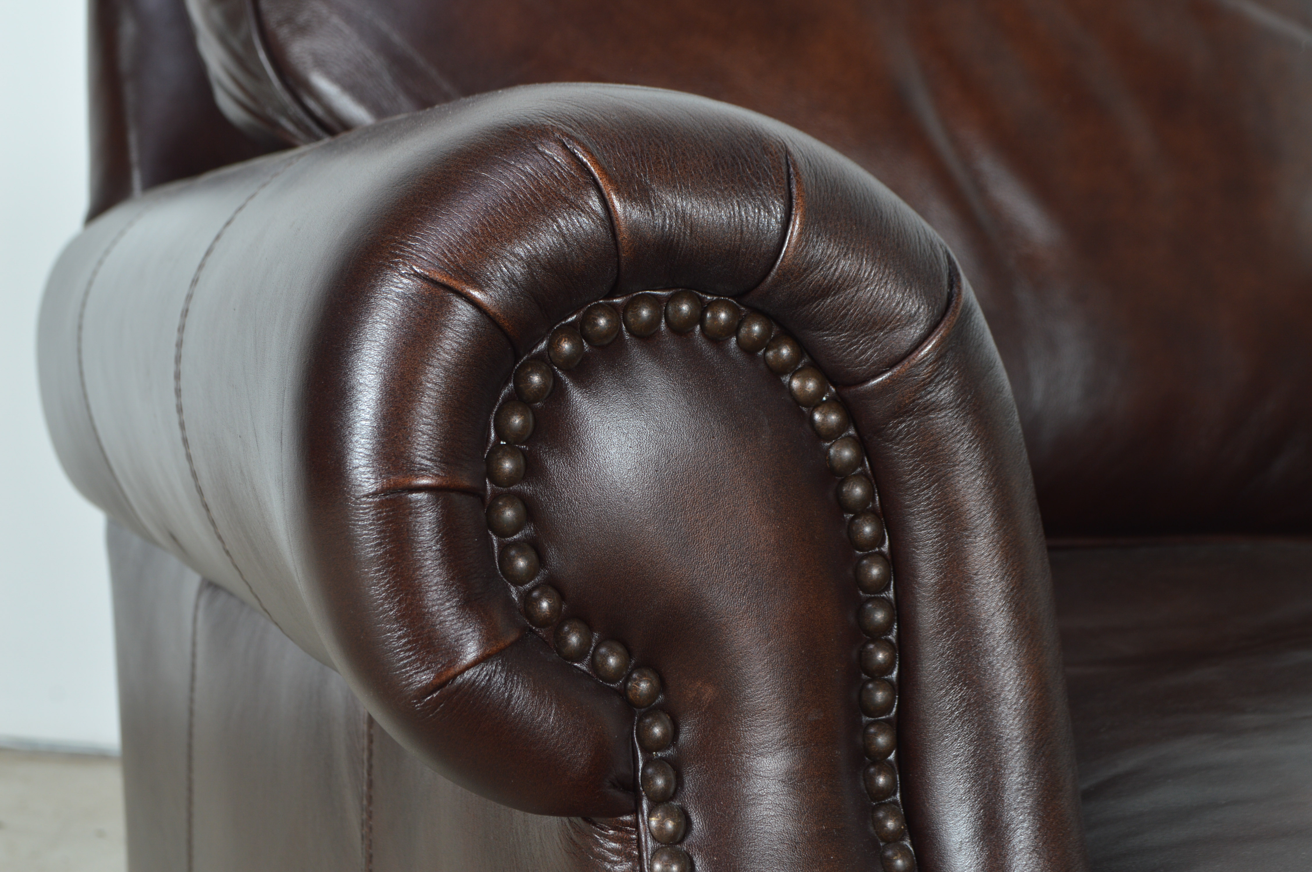 Havertys Furniture Brown Leather Armchair with Ottoman