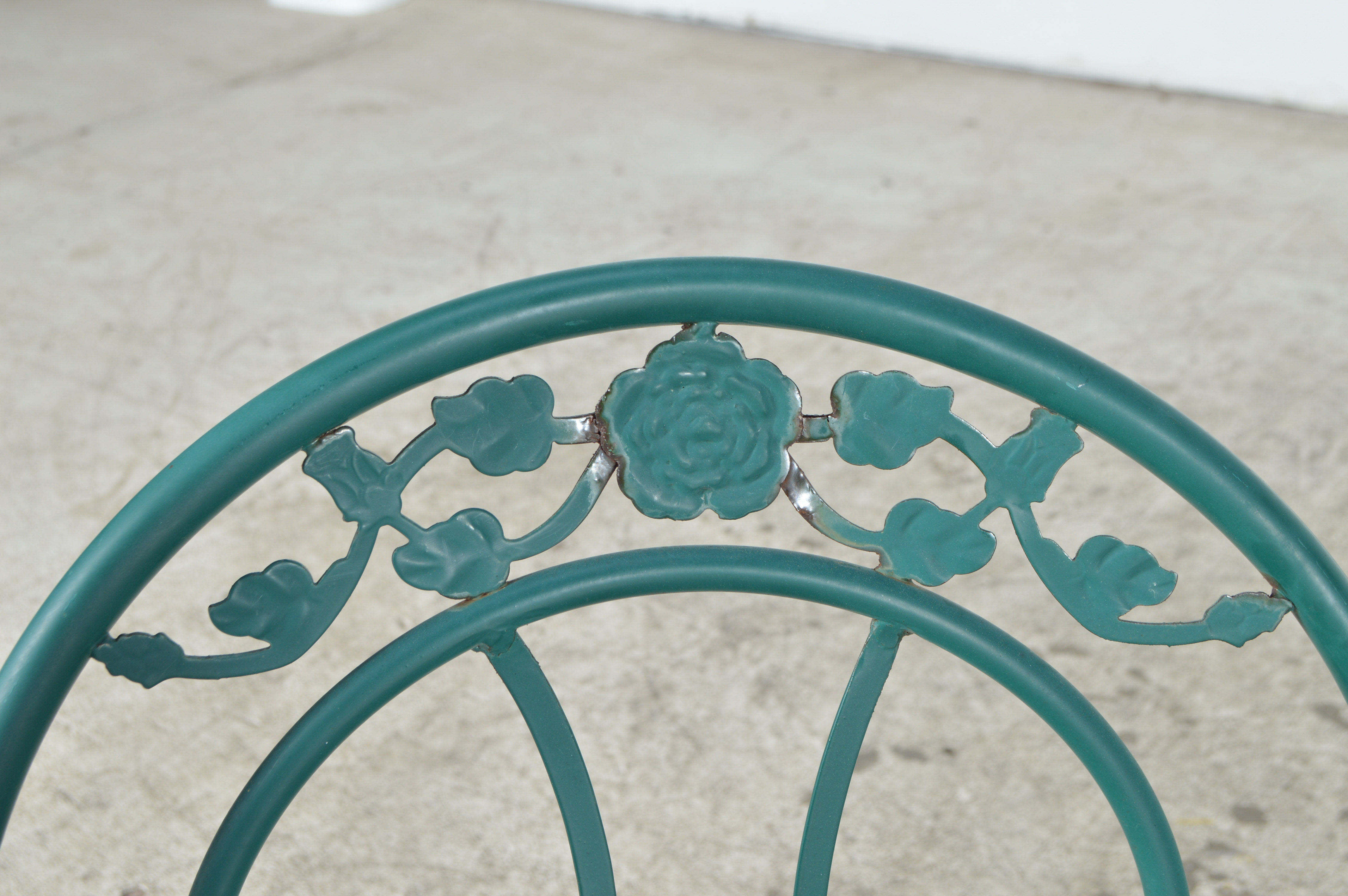 Green Metal and Glass Patio Table with Chairs