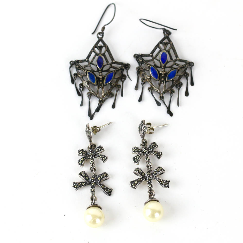 Two Pairs of Sterling Silver Drop Earrings