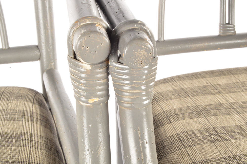 Vintage Rattan Upholstered Accent Arm Chairs