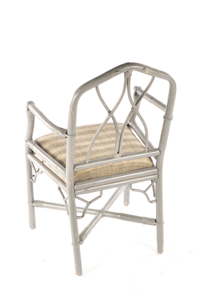 Vintage Rattan Upholstered Accent Arm Chairs