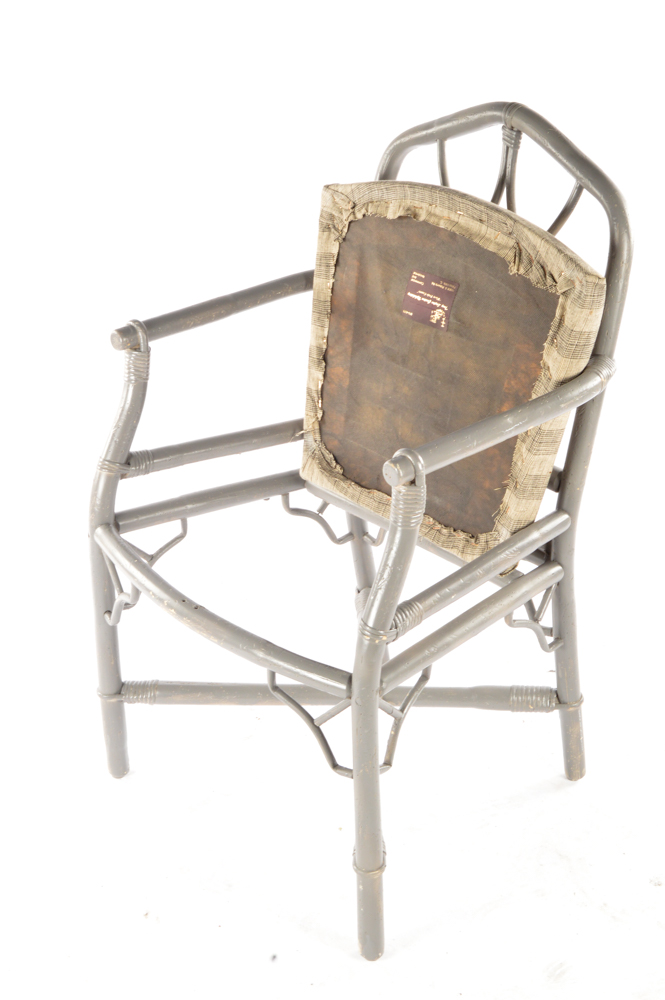 Vintage Rattan Upholstered Accent Arm Chairs