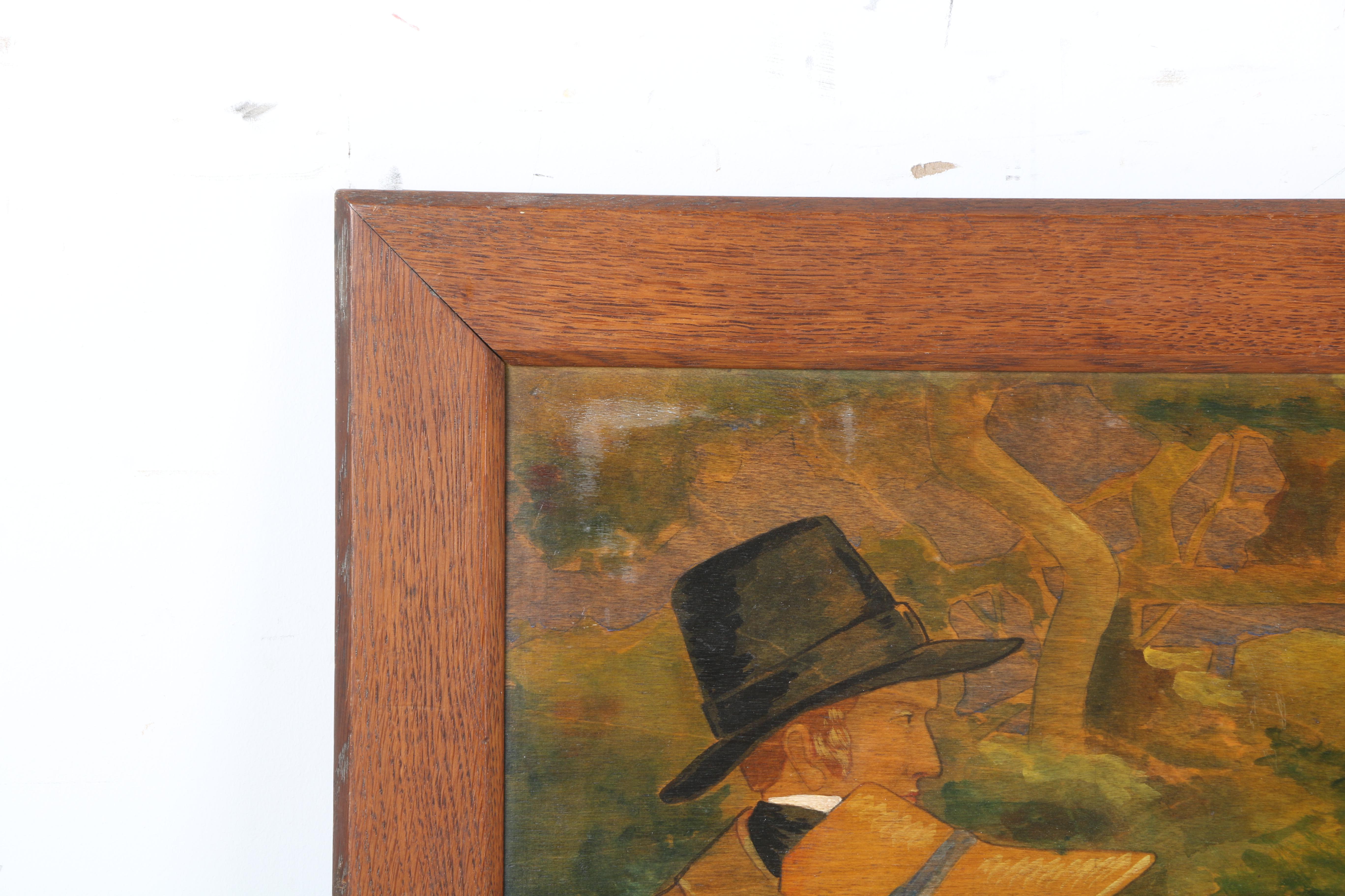 Watercolor Painting on Board of Mid 19th-Century Train Scene