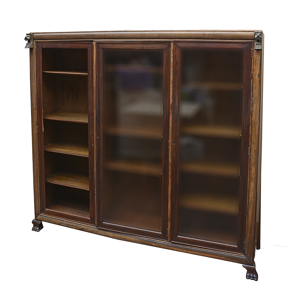 Vintage Bookcase With Lion Head Accents