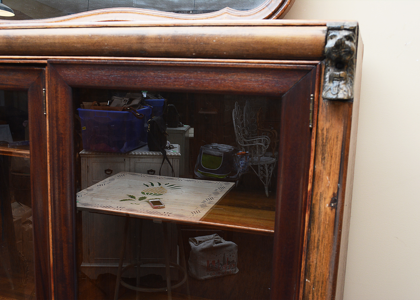 Vintage Bookcase With Lion Head Accents