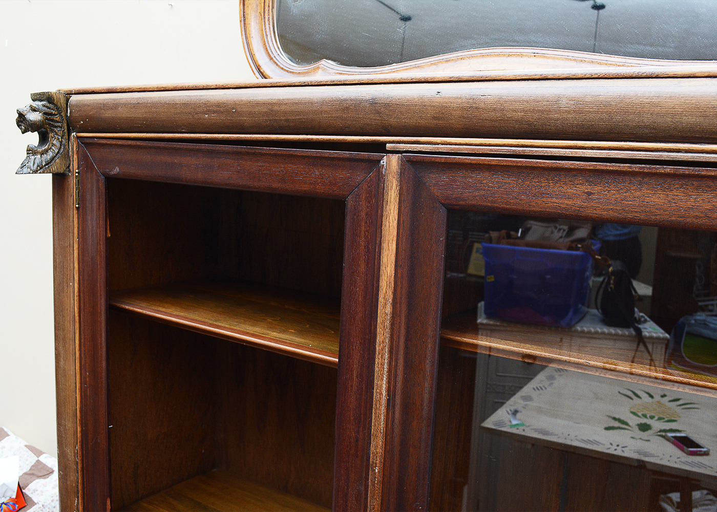 Vintage Bookcase With Lion Head Accents