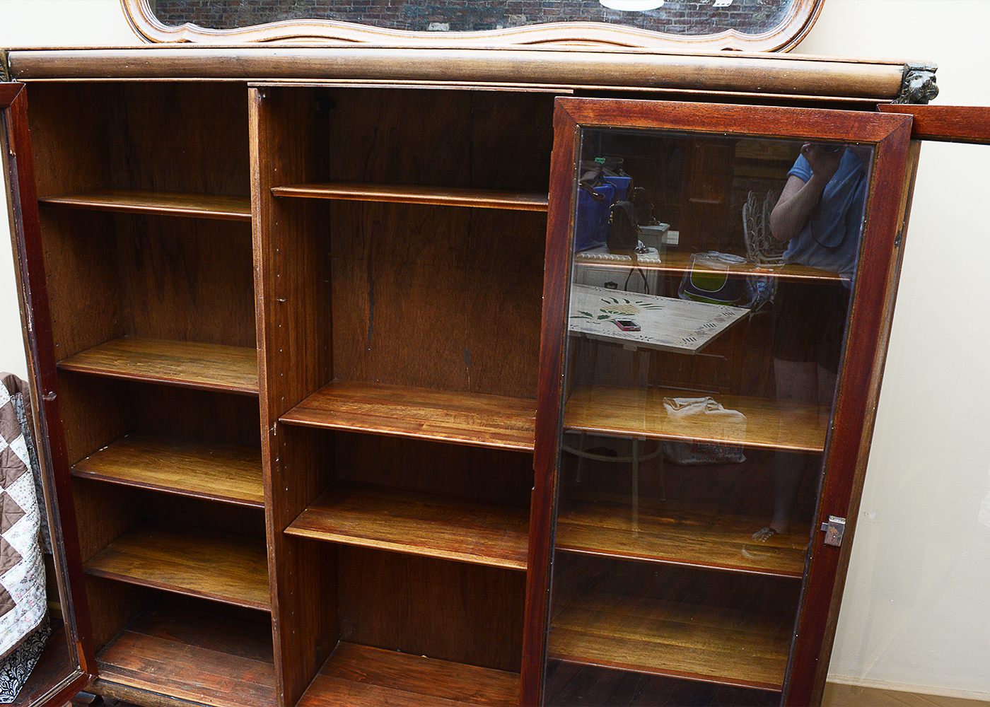 Vintage Bookcase With Lion Head Accents
