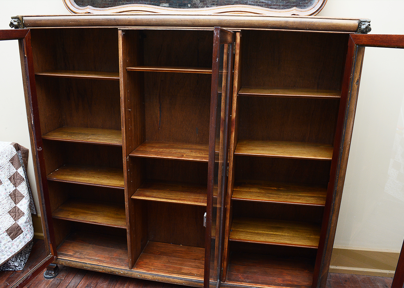 Vintage Bookcase With Lion Head Accents