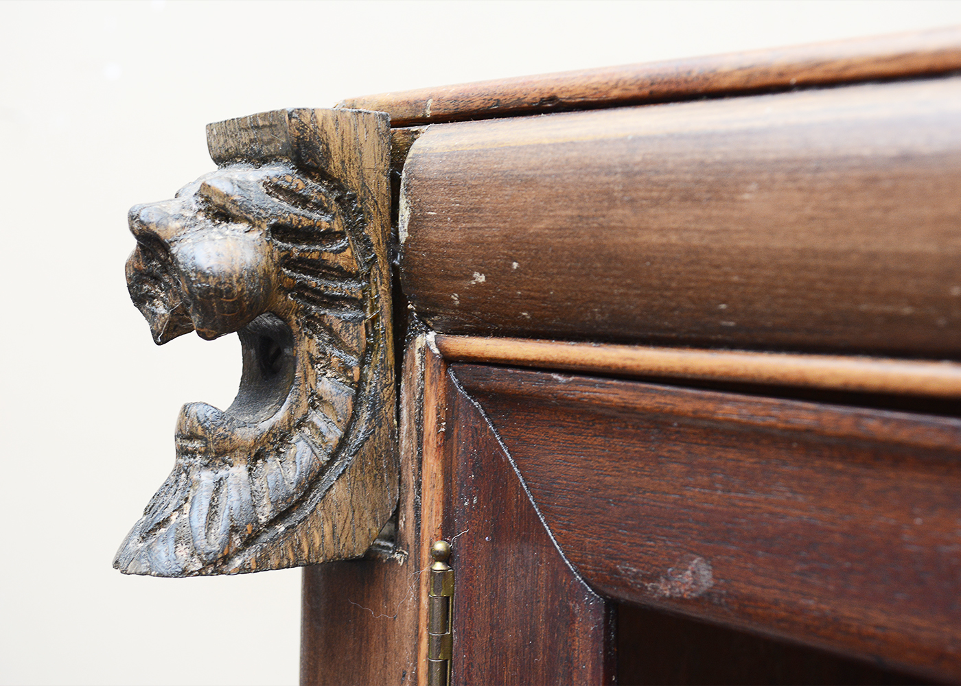 Vintage Bookcase With Lion Head Accents