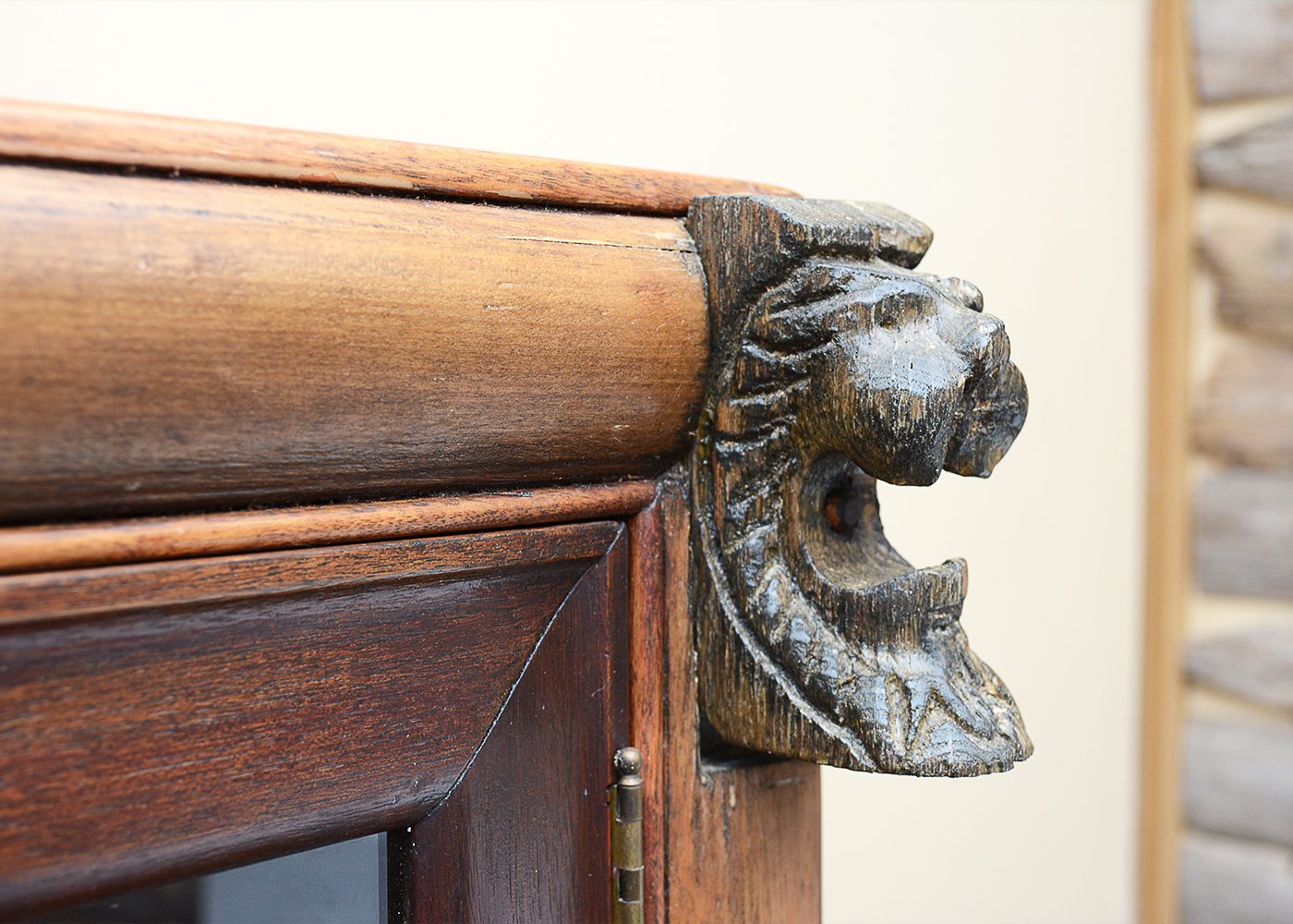 Vintage Bookcase With Lion Head Accents