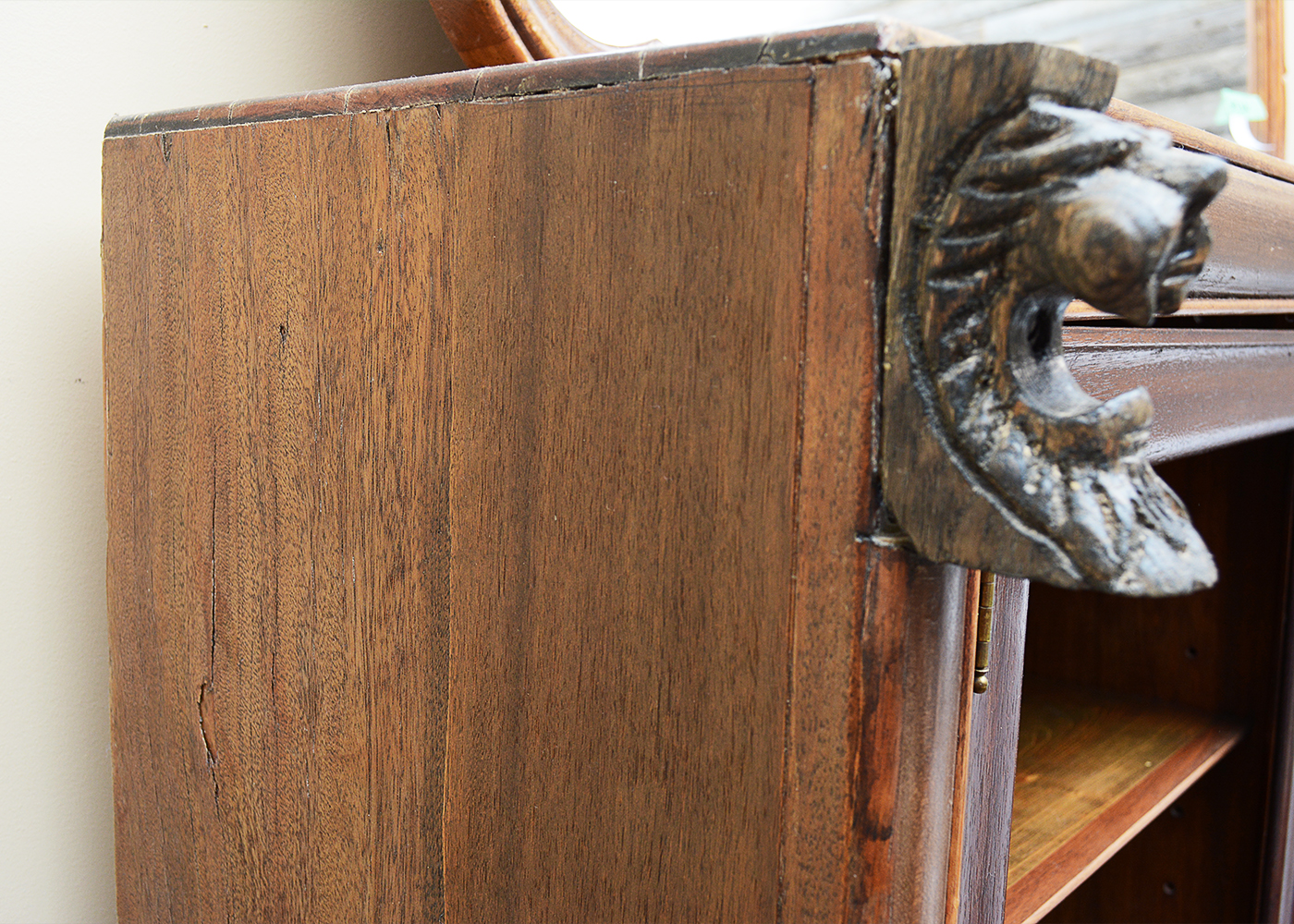 Vintage Bookcase With Lion Head Accents
