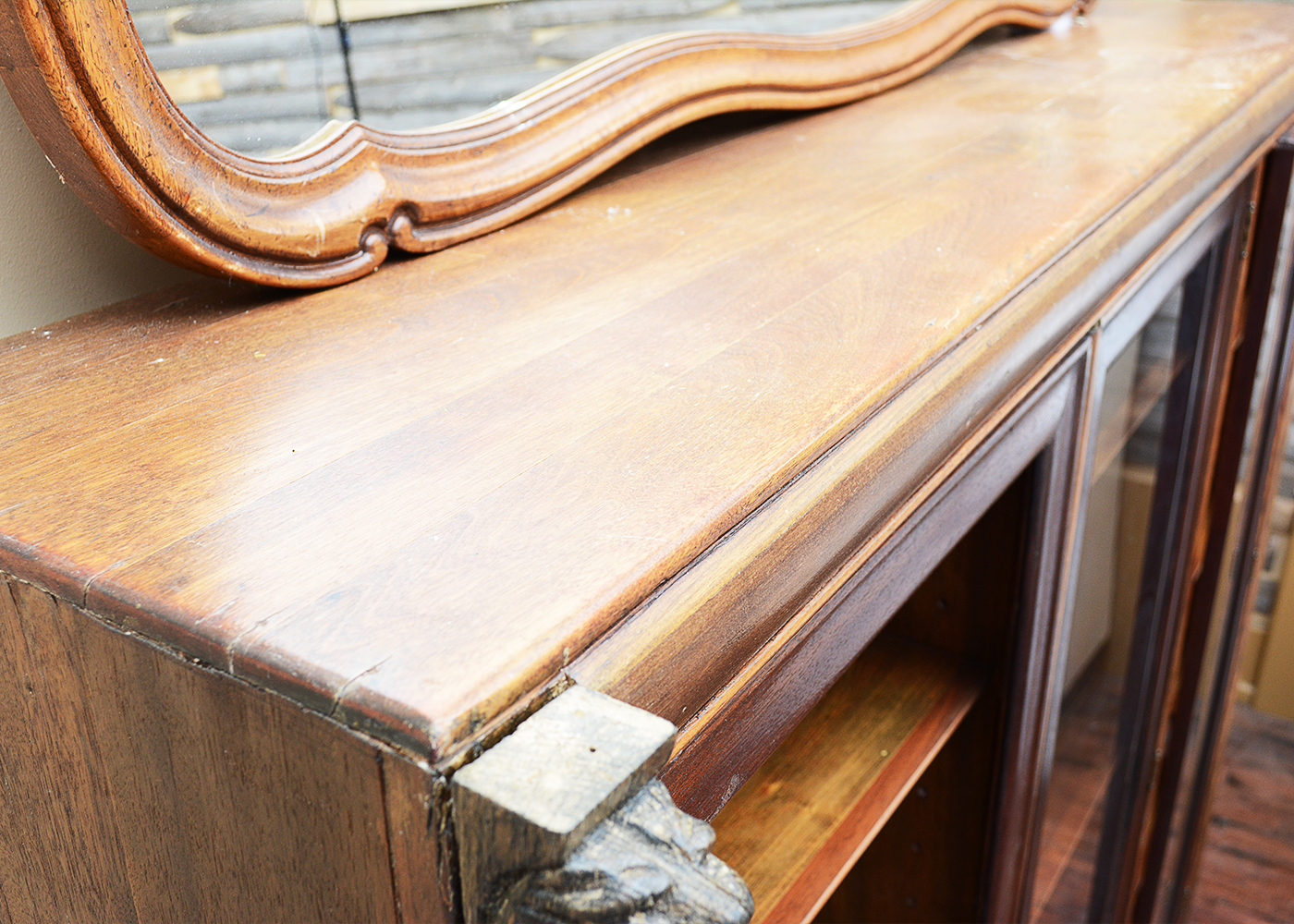 Vintage Bookcase With Lion Head Accents