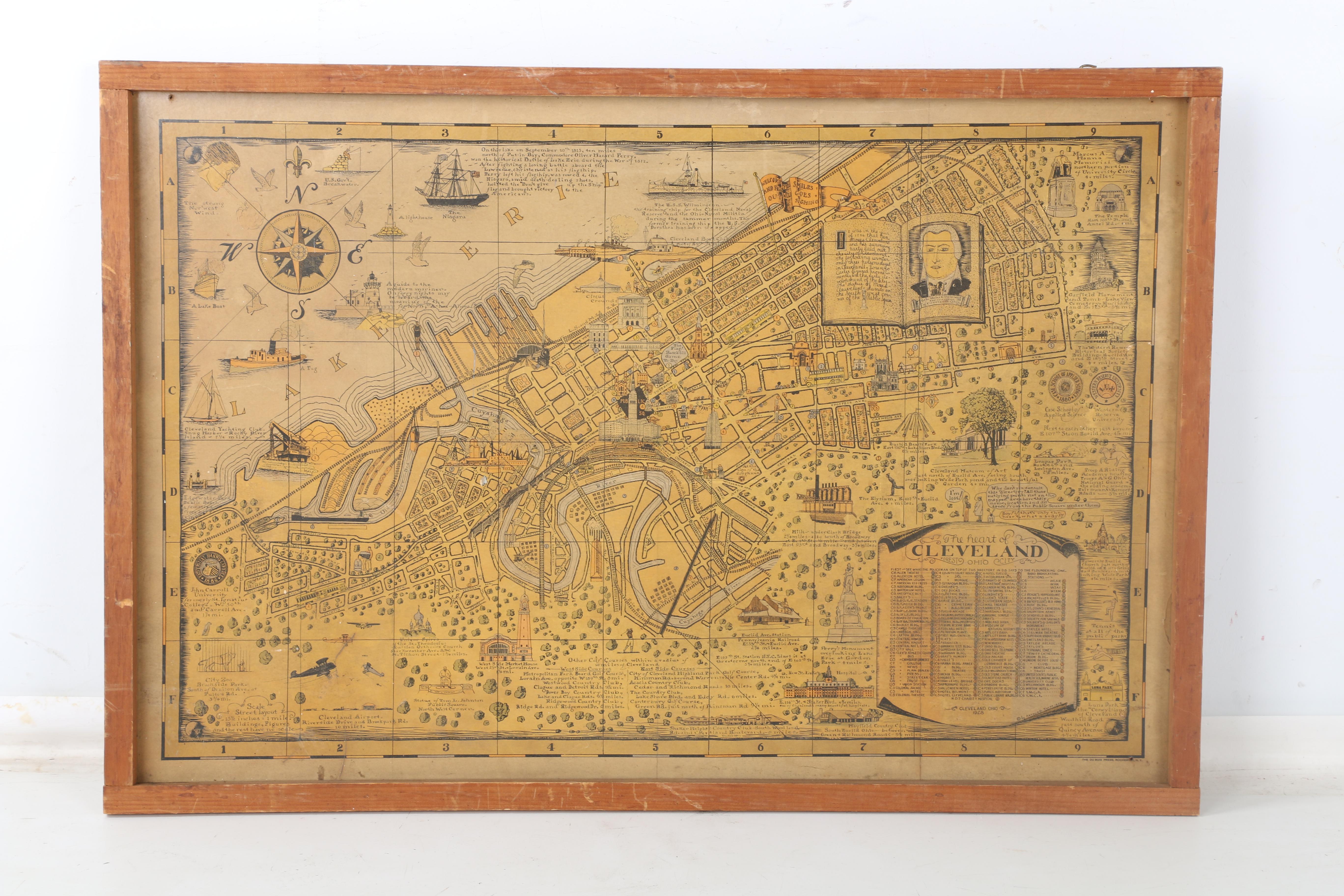 Arthur B. Suchy 1928 Lithograph Map "The Heart of Cleveland, Ohio, Forest City"